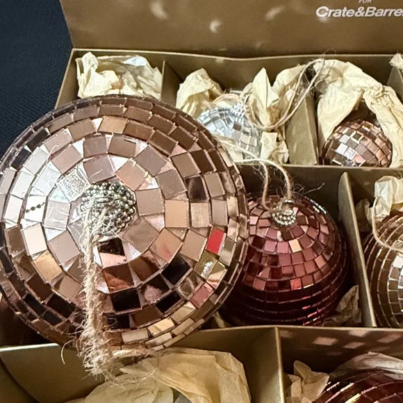 Crate&Barrel Rosy Red, Silver, Pink Disco Ball Ornaments Set 12 - Picture 5 of 14
